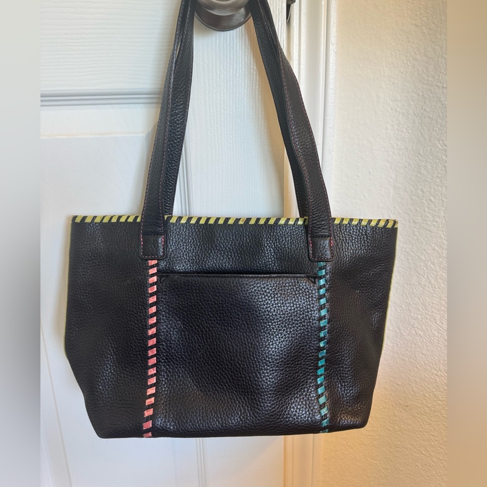 Brighton Black Tote with Pink and Green Stripes